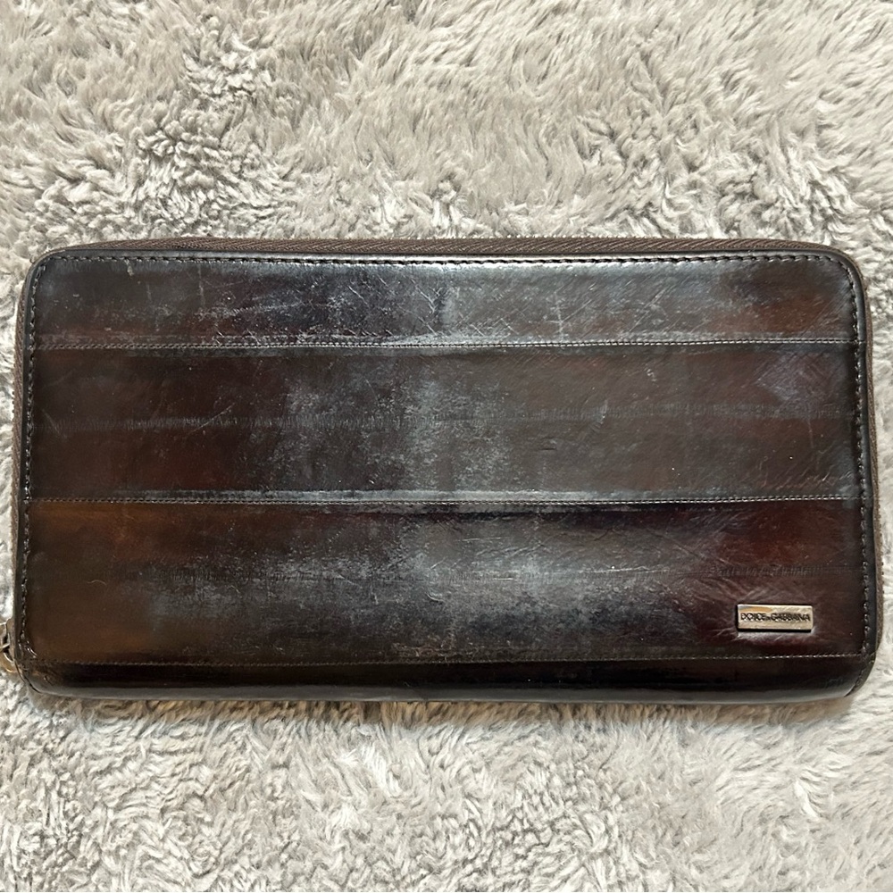 Dolce & Gabbana Dark Brown Leather Long Zip Wallet
